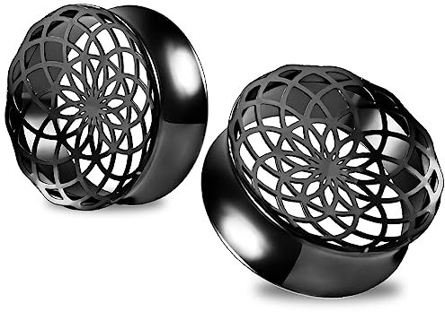 Vankula Ohr Flesh Tunnel Double Flared Plug Hohl Edelstahl für Gestreckte Expander Ohrpiercing 12mm(1/2) Schwarz