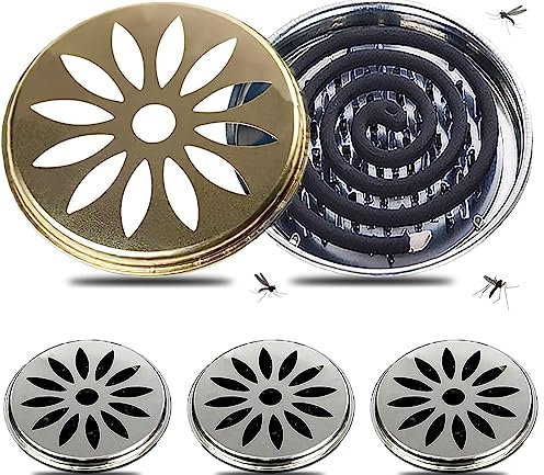Norhogo 4-Piece Support Bobine Moustique, Porte-encens Portable avec Couvercle, Porte-Encens Anti Moustique en Spirale, Spirale Anti Moustique Rond Brûleur D'encens，Couleur aléatoire