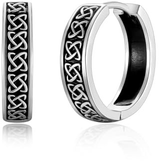 CERSLIMO Silver Earrings for Men - Sterling Silver Earrings for Women, Mens Black Hoop Earrings | Silver Huggie Earrings Jewellery Gifts Earrings for Men Christmas Birthday Gifts, 16mm
