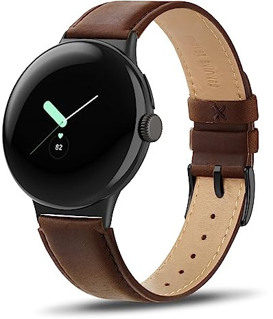 Tuocal Lederarmband Kompatibel mit Google Pixel Watch - Weiches Echtes Leder Ersatzarmband, Retro Braun