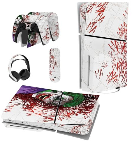 PlayVital Pegatina de Vinilo para ps5 Slim Disc Edición - Adhesivo Completo para Consola, Mando, Auriculares, Estación de Carga y Control Remoto, Skin Personalizada (Clown Hahaha)