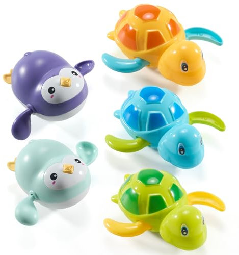 5 Stück Baby Badespielzeug, Badezimmer Spielzeug für 1-4 Jahre alte Kinder, Wasserspielzeug Uhrwerk Schwimmende Aufzieh, Schwimmende Tier-Spielzeuge für Kleinkinder Jungen Mädchen