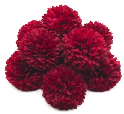 silllule 10 bolas de crisantemos artificiales rojas, flores artificiales sin tallo, bola de crisantemo artificial para el hogar, flores artificiales realistas para decoración de bodas y fiestas