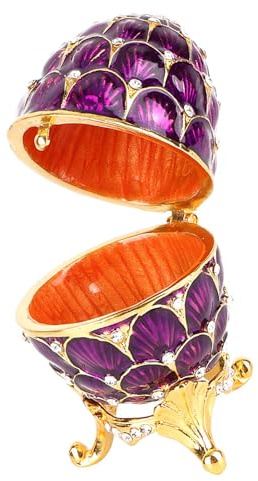 Fabergé-Ei, Schmuckkästchen, Schmuckstück mit Emaille-Bemalung, Zinklegierung, Vintage-Stil, für Dekoration, Kunsthandwerk (PURPLE)
