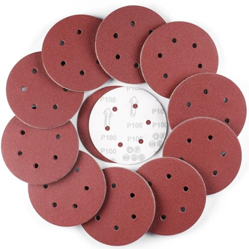 Sruhrak 100 Pcs Sanding Discs, 150 mm Sanding Pads Set 100 Grits | Hook and Loop Sandpaper for Random Orbital Sander