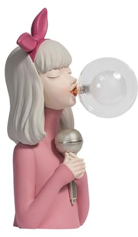 F Fityle Kreative Tischlampe aus Kunstharz mit Nachtlicht, Geburtstagsgeschenk für Mädchen mit Seifenblasen, Moderne Schreibtischdekoration für die, mit Mikrofon, 12.5x18x30cm