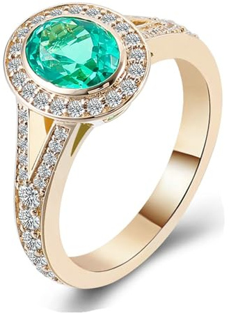 Bishilin Ring Smaragd Gold 750 18k Echt, Damen Ringe Halo mit 1.5ct Oval Smaragd Eheringe Verlobungsringe Nickelfrei für Frauen Gr.50 (15.9)-64 (20.4)