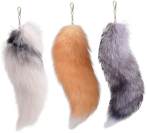 Baobiutin 3 Stcs Therian Tail, 15,8 Zoll Therian Fuchs Schwanz Langer Therian Fuchs Schwanz mit Verschluss, Halloween weiche flauschige Fuchsschwanzschlüsselkette, Hängende Fuchsschwänze, Weiß