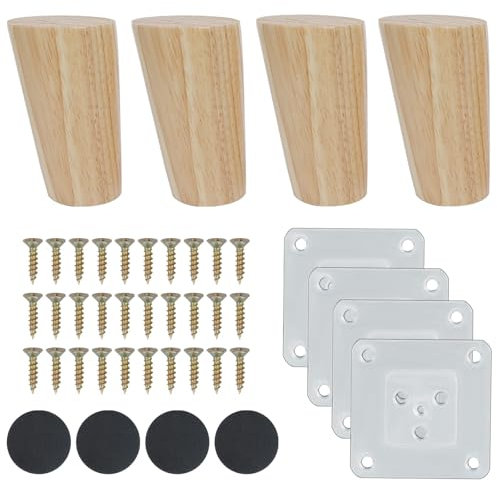 Luabue 4 Piezas Patas para Muebles Madera 8cm Patas de Madera para Muebles con Placa de Montaje y Tornillos Patas de Muebles para Sofá Mesa de Té Armario Mesas y Sillas