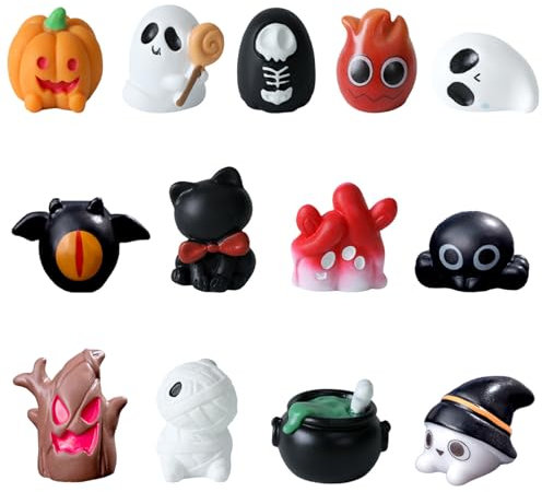 13 Stück Halloween Deko Miniatur Figuren - Harz Mini Figuren Geist Fledermaus Zombie Spinne Skelett - Ornamente für Horror Dorf Spukhaus Puppenhaus Garten Outdoor Party Tischdeko