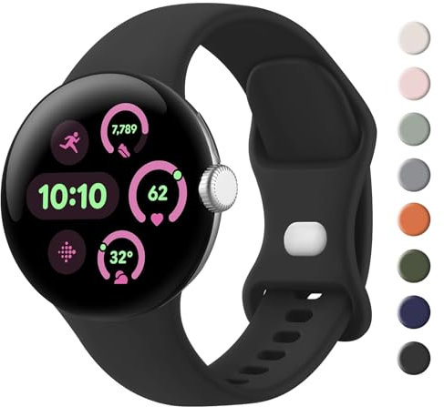 Oumida Bracelet Compatible avec Google Pixel Watch 2 / Pixel Watch, Colorée Sport Silicone Souple Bracelet pour Google Pixel Watch 2/1 (Noir,S)