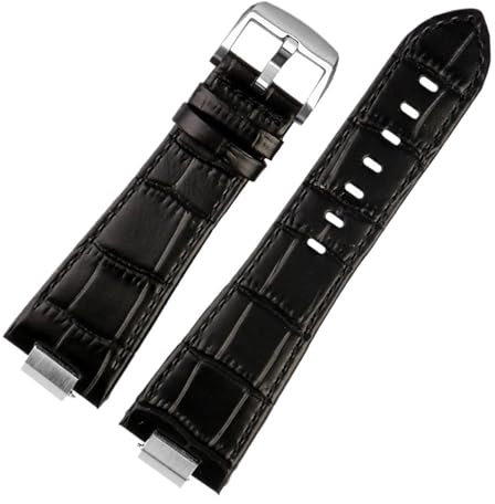 FRSWEQY 1853 Lederarmband mit konvexem Ende, passend for Tissot PRX-Serie, Riemen, T137.407, T137.410, Herrenarmband, Handschlaufe, 26 x 12 mm(A black silver)
