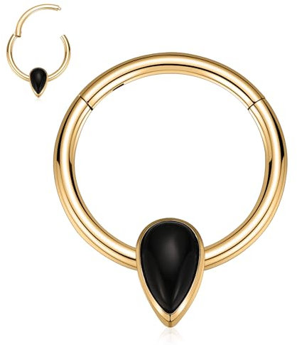 Ohrring aus Chirurgenstahl Septumschmuck 16G Septumring Gold Nasenring Scharniersegment Klicker Ring Muschel Ohrring Knorpel Ohrring Helix Tragus Rook Piercing Schmuck 10 mm mit schwarzem Achat