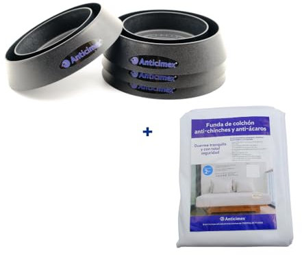 ANTICIMEX Pack Antichinches: Funda colchón 150x190cm Protector Impermeable Anti Chinches + 4 Trampas Interceptoras de chinches | Fundas colchon Anti chinche 100% Poliéster | Funda Protectora