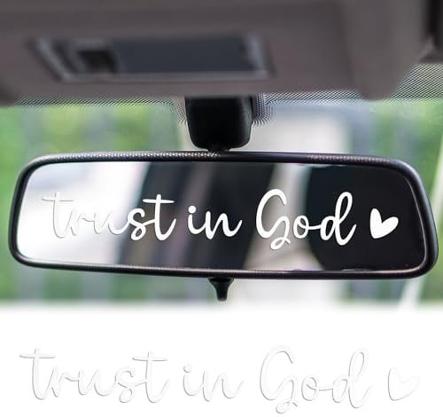 2pz Adesivi per Specchietto Retrovisore Trust In God, Adesivi per Specchietto Interno Auto in Vinile con Cuore Adesivi con Citazioni per Specchietto Auto per Donna Uomo Regalo(Bianco)