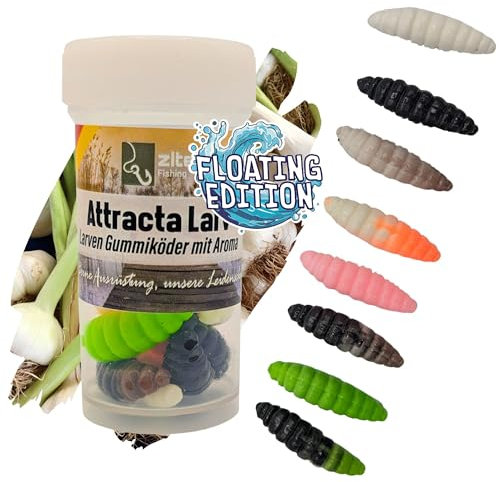 Zite Fishing Attracta Larv Floating | 8 Stück Aromatisierte Gummiköder Forellen-Angeln | Künstliche Larven Rotationsköder Auftreibende Wirkung | Phthalatfrei & Nachhaltig (Allround-Mix Knoblauch)
