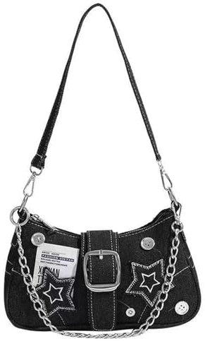 Y2K -Geldbörse, Vintage Trendy Y2K Umhängetasche Crossbody -Geldbörse mit Kettendekor, Y2K -Accessoires Goth Punk Style Tasche für Frauen Mädchen, Schwarz