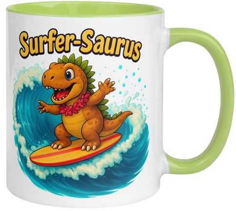 Tasse Dinosaurier | Surfer Saurus - Dino als Surfer | Lustiger Surf Becher