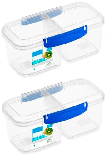 Acan Tradineur - Pack de 2 Fiambreras con 2 Compartimentos - Fabricado en plástico - Capacidad de 0,8 x 2 litros – Apto para microondas y lavavajillas - 10 x 24 x 13 cm