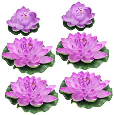 TOBBOMEY 6piezas Flores Artificiales Lifelike De para Decoración De Estanques Violeta Plantas De Flotantes Realistas