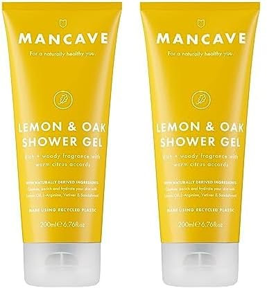 ManCave Lemon and Oak Shower Gel for Men, Refreshing Aroma with Lemon Oil, Bergamot and Rosemary, Sulphate and Paraben Free, Natural, Vegan, Cruelty Free, 200 ml (Pack of 2)