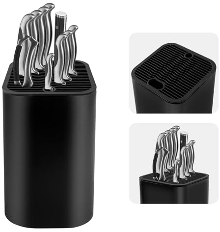 Knife Block Without Knives, Universal Detachable Knife Holder, Space Saver Knife Storage Holder with Scissors Slot, Sharpening Bar Slot, Knives Holder Storage Block for Protecting Blade, Black
