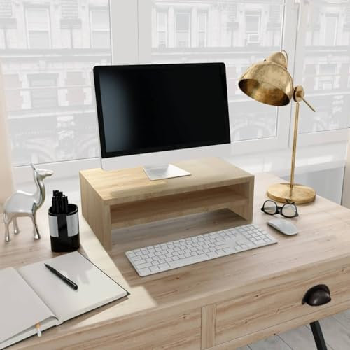 Tidyard Support de Moniteur Chêne Sonoma 42x24x13 cm Bois d’ingénierie, Support de Moniteur avec Étagère, Rehausseur d'écran de Bureau Meuble TV de Moniteur pour Ordinateur, TV