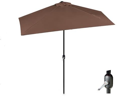 YAVYAV Parasol Demi-rectangulaire | Petit Parasol Anti-UV | Diamètre : 230 Cm | Hauteur : 245 Cm | Avec Manivelle | Pour Balcons, Jardins Et Terrasses | Base Non Incluse(Coffee)