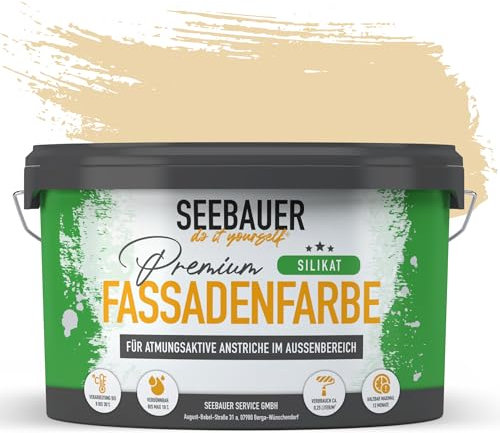 SEEBAUER diy Silikat-Fassadenfarbe Gelb 10L für Außen (No. 438 Pineapple Juice) Atmungsaktive Mineralfarbe für Fassaden - Geeignet für Putz, Mauerwerk und Beton