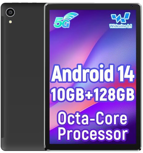 Freeski 10 HD Android 14 Tablet – 10GB RAM, 128GB+1TB Expandable, Octa-Core, Dual-Band WiFi, BT 5.0, Dual Cameras & Speakers – High-Performance Tablet (Black)