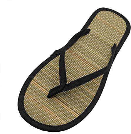 VIYUANH Tongs Résistant Mixte Femme Homme Paille Naturelle Sandales Chaussures Maison Déguisement Asie Semelle Antidérapant Tongs silencieuses en rotin Plates et Confortables pour Femmes Confort