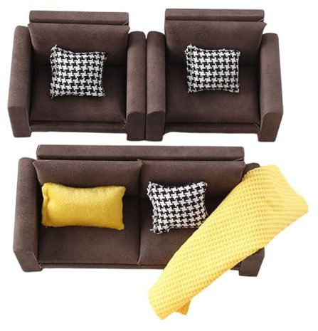EHZBRCN Handgefertigte Winzige Couch Dollhouses Single Sofa Set Holz Liebessitzer Für Realistische Schlafzimmerszenen Miniatur Wohnzimmermöbel