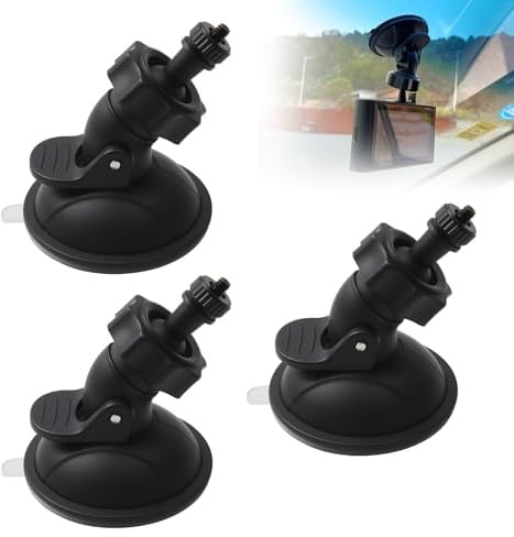 3pcs Car Dash Cam Mount bracket Adjustable Car Suction Cup Holder with Strong Suction Power 360° Rotating Ball Joint Black Dash Cam Holder for Cameras Removeable Suction Cup Easy to Install