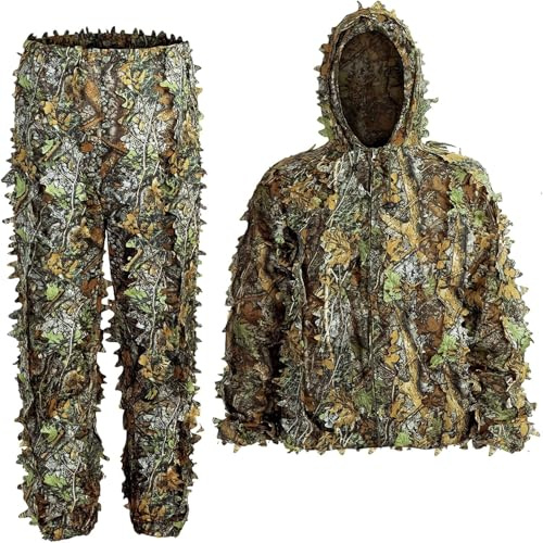 Beler Ensemble de Camouflage Ghillie, Costume de Déguisement 3D en 5 Pièces, Costume de Camouflage pour la Chasse et la Forêt (Vert Forêt, M)