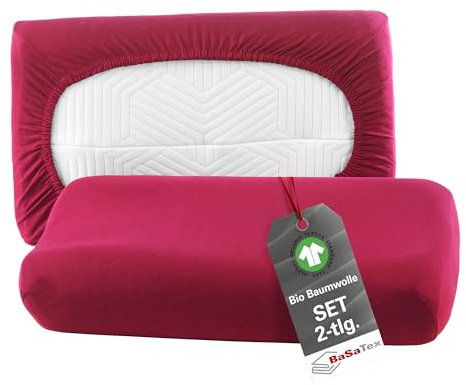 BaSaTex Universal Kissenbezug Bio, 2er Pack, 30x50 cm, Bordeaux | 97% Baumwolle, GOTS-Zertifiziert, 3% Elasthan, BIO Spannbezüge für Nackenkissen und Gesundheitskissen