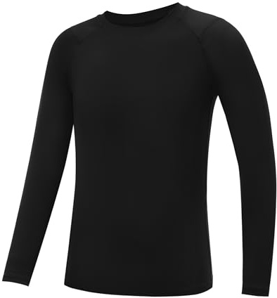 WISMBOX Boys Base Layer Top, Kids Long Sleeve Compression Shirt, Quick Dry Breathable Sports Tops for Football Running Black