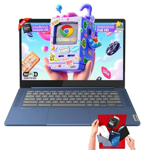 Lenovo Chromebook 14 Touchscreen Slim 3 Laptop Business Student, 4GB RAM, 320GB Storage (64GB eMMC+256GB Card), 8-Core MediaTek Kompanio 520, WiFi 6, Chrome OS