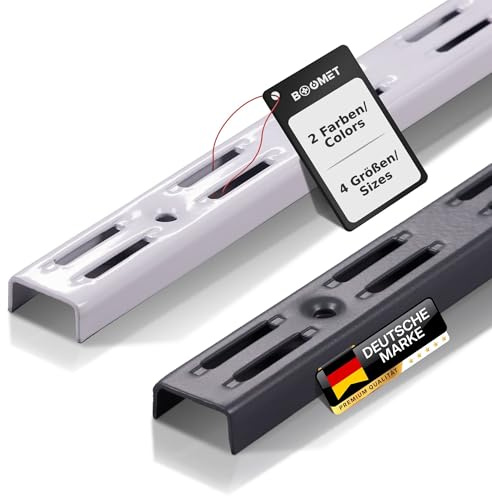 BOOMET Wandschienen 2-reihig · Länge: 200cm · Farbe: Anthrazit · Menge: 10 · Regalsystem Wandschiene für Regalhalter · Wandregal Schienensystem für Regalträger