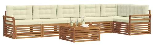 vidaXL Outdoor-Sofagarnitur mit Kissen 7 pcs Natur und Creme, Gartenbank, modernes Ecksofa, strapazierfähige Sitzmöbel, Lounge für Terrasse, stylischer Komfort