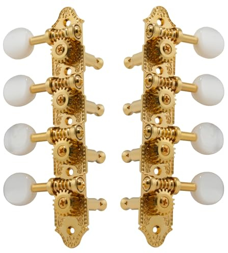 Grover 409G Professional Mandolin Standard A-Style Machine Heads with Pearloid Button - Standard, 4 + 4 - Gold