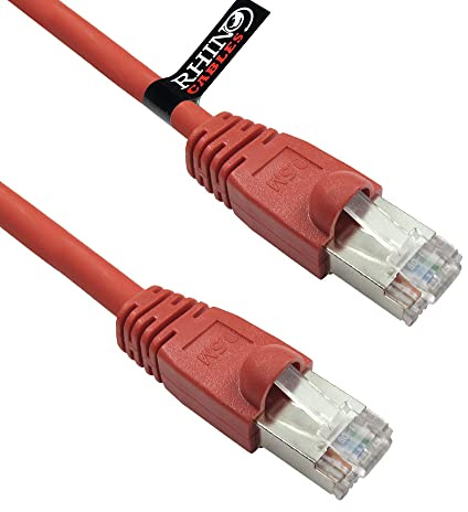 rhinocables CAT6 Gigabit Ethernet Lead – Long Full Copper Shielded RJ45 Cable for LAN, Router, Modem, Smart TV & Console Connections | PoE Support for Cameras & VoIP (Red, 10m)