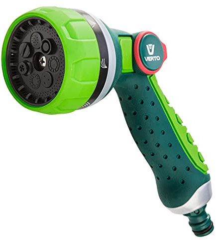 Pistolen-Sprinkler 7-funktional mit Flusskontrolleg VERTO Gartenbrause 7-Funktionen, Handbrause - Multi Gartenspritze mit Ergonomischer Griff, Grün Garten Wasserspritze