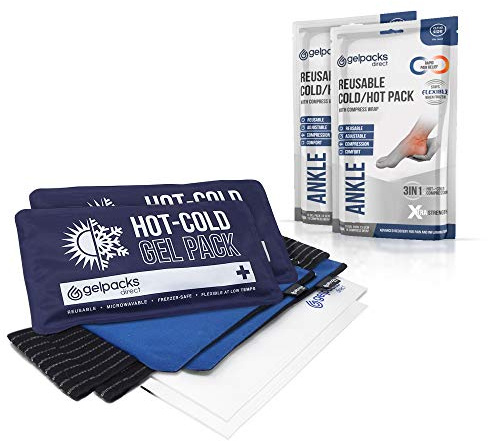 Gelpacks Direct Ankle Ice Pack Wrap for Sports Injuries (2 Pack), Hot and Cold Pack for Plantar Fasciitis, Achilles Tendonitis, Joint Pain Relief- Microwavable Heat/Cold Compress Support for Sore Feet