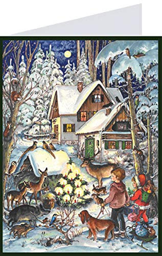 Sellmer Adventskalender Winter bei den Tieren nostalgische Bilder aus Papier mit Umschlag nostalgisch für Kinder und Erwachsene, Weihnachtskalender, Format Postkarte