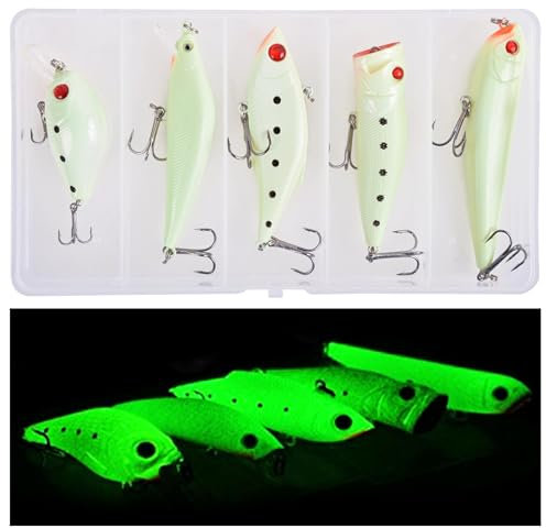 Leucht Wobbler Köderbox Fischköder Set Jerkbait mit Drillinge Nachtangeln Angelköder Swimbait zum Zanderangeln