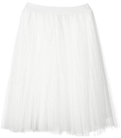 Geagodelia Tüllrock Damen Mädchen Vintage Tütü Tüll Rock Elegant Weich Lang/Knielang Sommerrock Unterrock Petticoat One Size 34/36/38 F-41826 (Weiß)