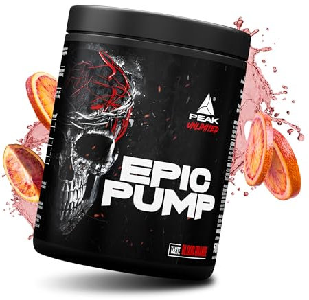PEAK Epic Pump - 500g Blood Orange I 20 Portionen I Concentrated Pre Workout Booster ohne Koffein mit L-Citrullin Malat, L-Arginin AKG (AAKG) / Nitrat, Taurin I vegan