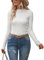 OUGES Women's Mock Turtle Neck Lightweight Jumpers Soft Ribbed Sweater Knitted Long Sleeve Top(White, XL)