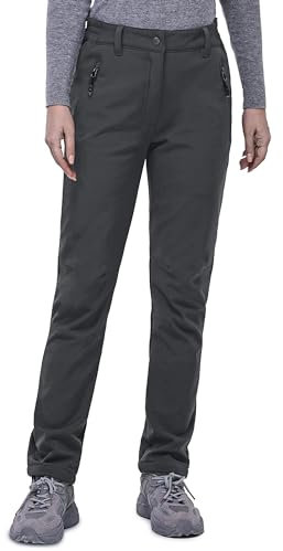 33,000ft Wanderhose Damen wasserdichte Winddichte Thermohose Softshellhose Warm Gefüttert Outdoorhose Winter Skihose Snowboardhose Atmungsaktive Schnelltrocknende Trekkinghose, Dunkelgrau S