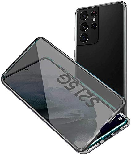 SIMao Anti-peep Magnetische Handyhülle für Samsung Galaxy S21 5G Hülle 360 Grad Magnetische Adsorption Metall Schutzhülle Anti-Spy Gehärtetem Glas Privacy Screen Schutz Case Anti-Spähen Cover,Schwarz